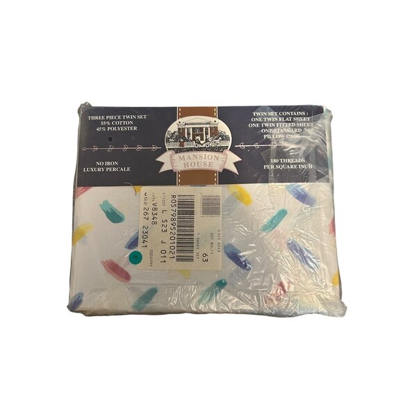 Mansion House Luxury Percale 3-Piece Twin Sheet Set  55% Cotton 45% Polyester  N - Picture 1 of 4